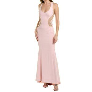 Issue Illusion Cutout Strappy Evening Gown Blush Pink Size Medium NWT